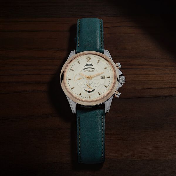 Titan Maritime White Dial Chronograph Leather Strap Watch for Men - image number 0