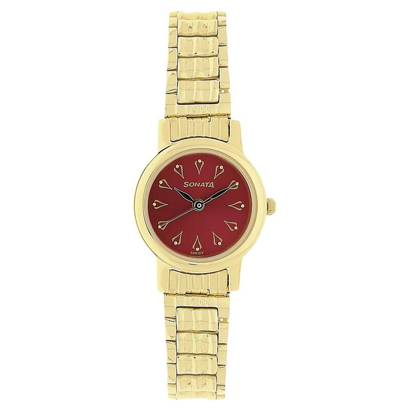 Sonata Quartz Analog Red Dial Stainless Steel Strap Watch for Women