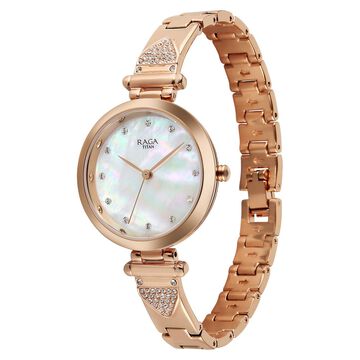 Titan Raga Glimmers Quartz Analog Mother of Pearl Dial Rose Gold Metal Strap Watch For Women