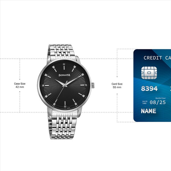 Sonata Eternia Quartz Analog Black Dial Metal Strap Watch For Men - image number 3