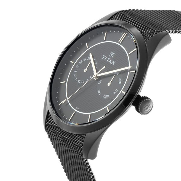 Titan Quartz Multifunction Black Dial Stainless Steel Strap Watch for Men - image number 1