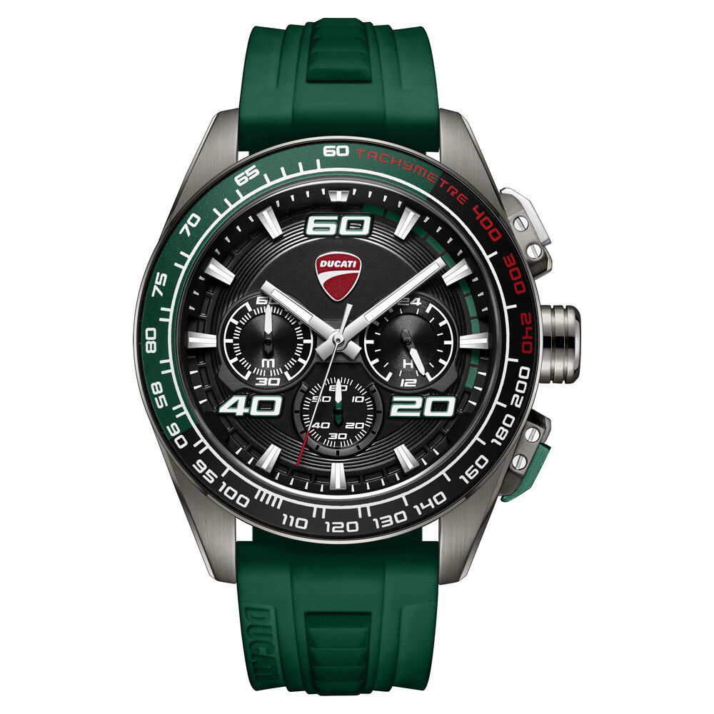 Ducati Quartz Chronograph Black Dial Green Silicone Strap Watch For Men-picture-8