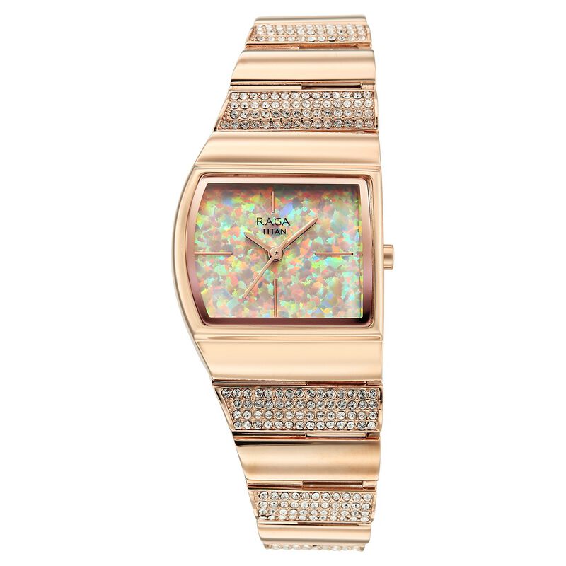 Titan Raga Opalesque Quartz Analog Multicoloured Dial Rose Gold Metal Strap Watch For Women