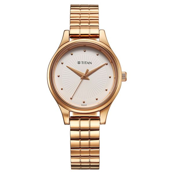 Titan Karishma Quartz Analog Off White Dial Rose Gold Stainless Steel Strap Watch For Women - image number 0