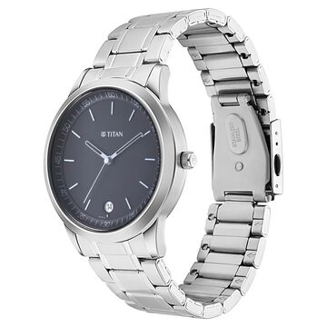 Titan Minimals Quartz Analog with Date Black Dial Silver Metal Strap Watch For Men