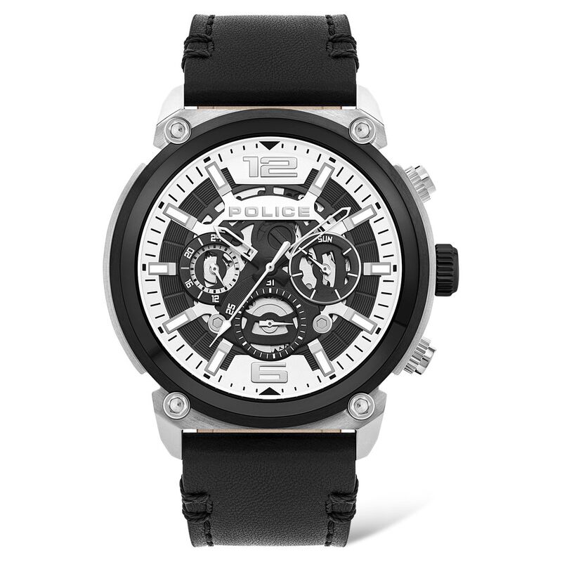 Police Quartz Multifunction White Dial Leather Strap Watch for Men