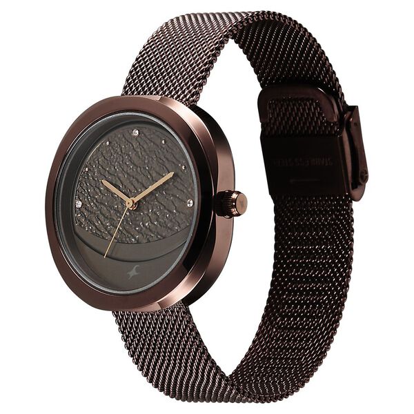Fastrack Gelato brown multifunction metal strap watch with Chocolate dial for Girls - image number 4