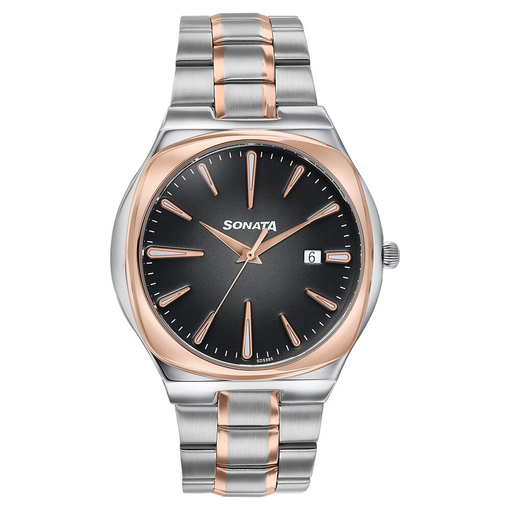 Sonata Festive Quartz Analog Black Dial Two Toned Metal Strap Watch For Men-image-30