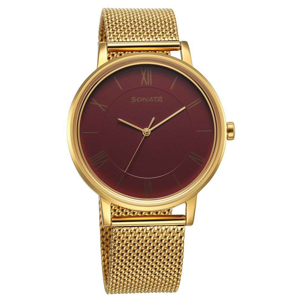 Buy Online Sonata Utsav Quartz Analog Red Dial Stainless Steel Strap Watch for Men 7131ym03 Titan