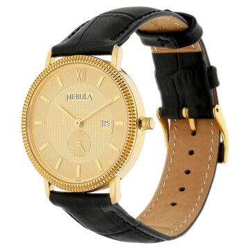 Titan Nebula Vintage 18k Gold Analog Leather Strap Watch for Men