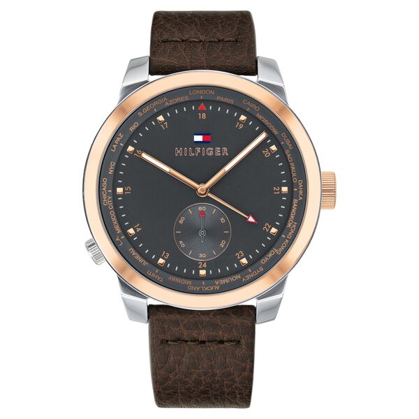 Tommy Hilfiger Quartz Analog Grey Dial Leather Strap Watch for Men - image number 0
