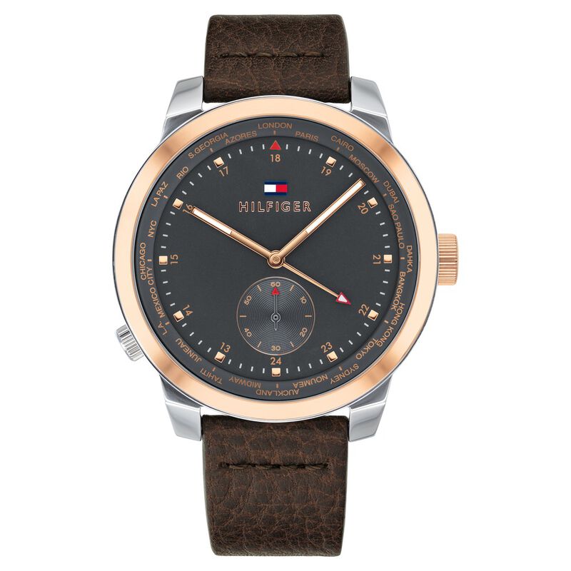 Tommy Hilfiger Quartz Analog Grey Dial Leather Strap Watch for Men