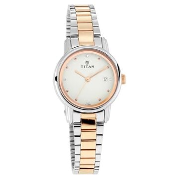 Titan Quartz Analog with Date White Dial Stainless Steel Strap Watch for Women