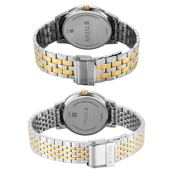 Titan Bandhan Eternal Pair Analog with Date and Gun Dial Dual Tone Stainless Steel Strap Watch for Couples - image number 4
