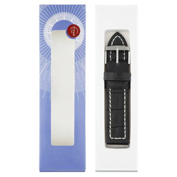 22 mm Black Genuine Leather Strap for Men
