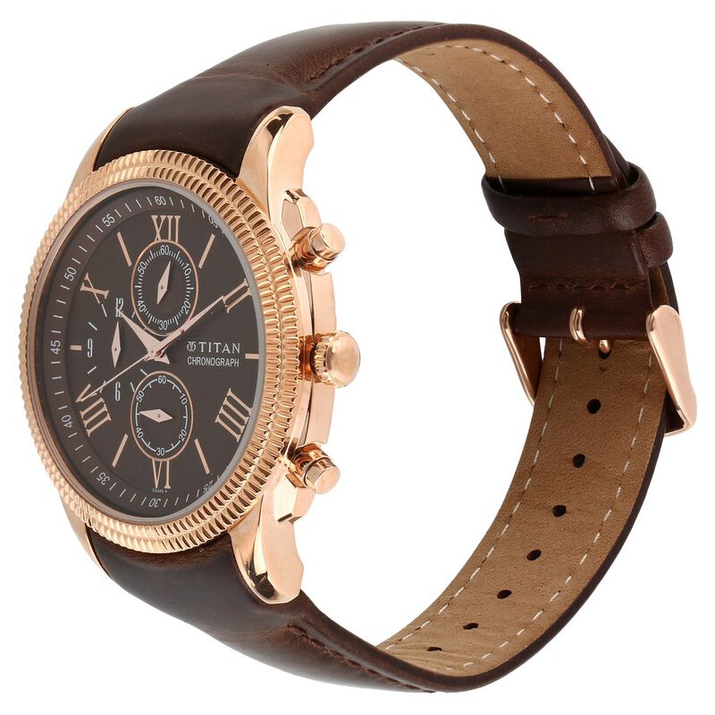 Titan Chrono Classic Brown Dial Chronograph Leather Strap watch for Men - image number 1
