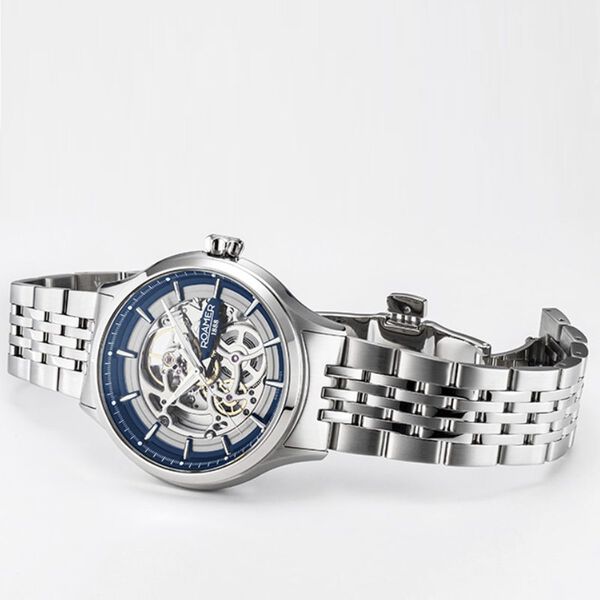 Roamer Competence Skeleton IV Quartz Analog Blue Dial Silver Stainless Steel Strap Watch For Men - image number 0
