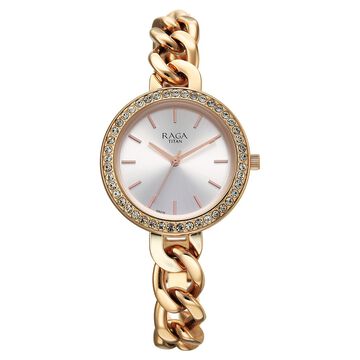 Titan Raga Showstopper Quartz Analog Silver Dial Metal Strap Watch For Women