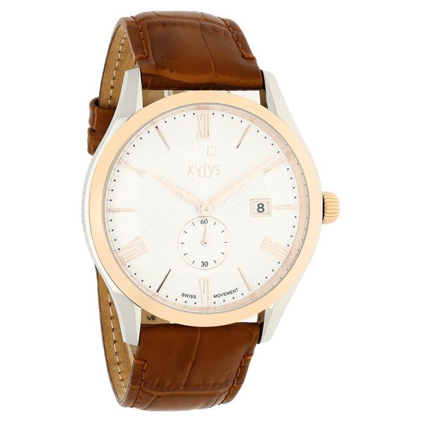 Xylys Swiss Analog with Date Brown Leather Strap Silver Dial Watch For Men - image number 1