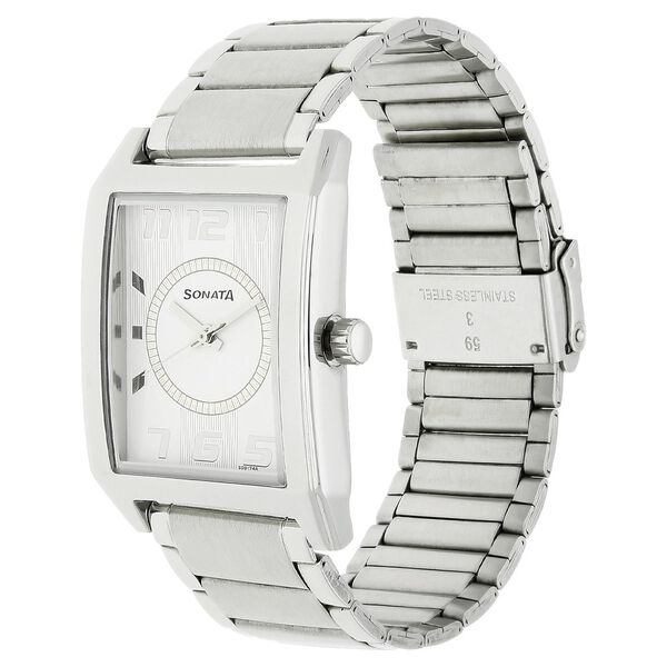 Sonata Quartz Analog White Dial Metal Strap Watch for Men - image number 1