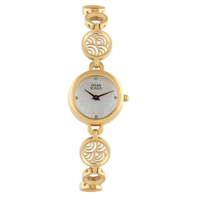 Titan Quartz Analog White Dial Metal Strap Watch for Women