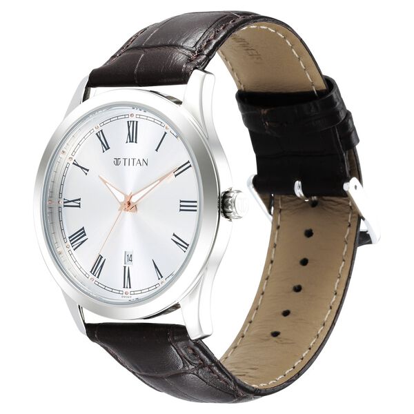 Titan Trendsetters Silver White Dial Analog Leather Strap watch for Men - image number 2