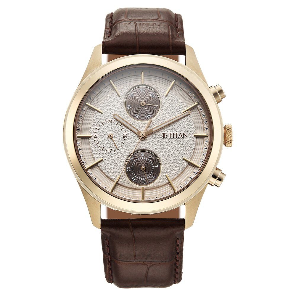 Titan Classique Neo Splash Analog with Cream Dial Brown Leather Strap Watch for Men-image-8
