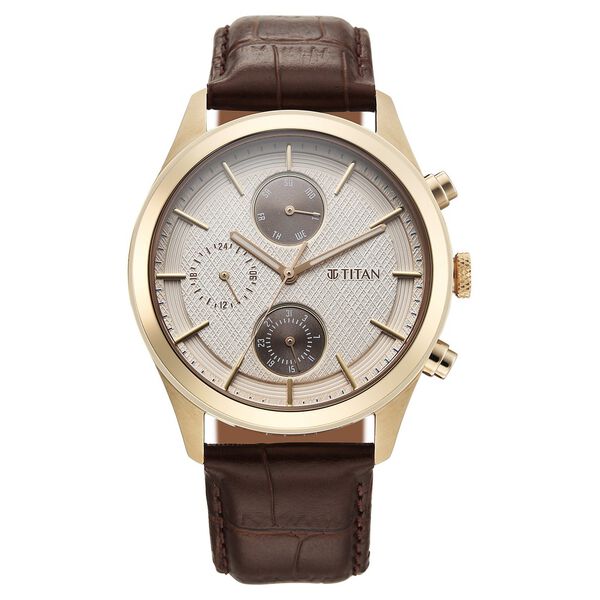 Titan Classique Neo Splash Analog with Cream Dial Brown Leather Strap Watch for Men - image number 0