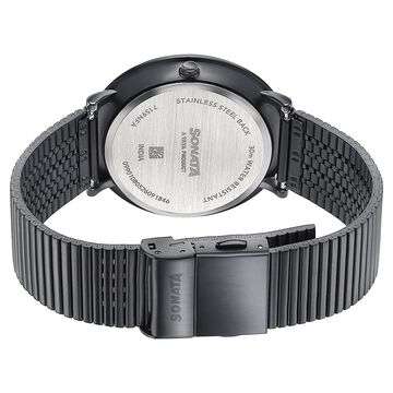 Sonata Sleek Black Dial Black-Tone Metal Bracelet Watch