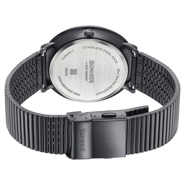 Sonata Sleek Black Dial Black-Tone Metal Bracelet Watch - image number 5