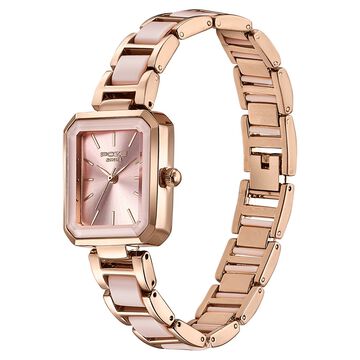 Sonata Poze Quartz Analog Pink Dial Two Toned Metal & Plastic Strap Watch For Women