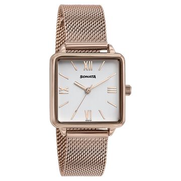 Sonata Quartz Analog White Dial Rose Gold Stainless Steel Strap Watch For Women
