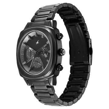 Fastrack Kronos Chronograph Black Dial Black Stainless Steel Strap Watch For Guys