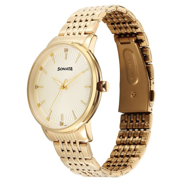 Sonata Eternia Quartz Analog Golden Dial Metal Strap Watch For Men - image number 1