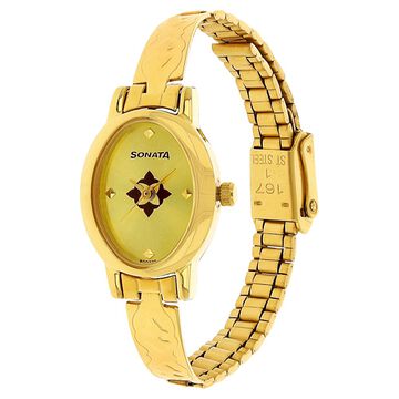 Sonata Quartz Analog Champagne Dial Stainless Steel Strap Watch for Women
