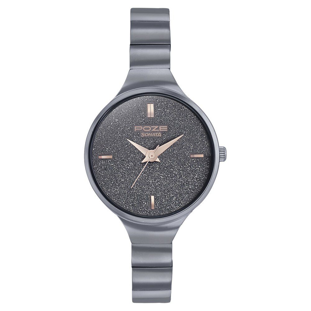Buy Online Poze by Sonata Quartz Analog Grey Dial Metal Strap Watch for Women sp80006qm01 Titan