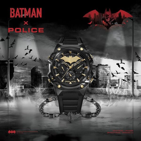 Police Batman Multifunction Black Dial Black Silicone Strap Watch For Men - image number 0
