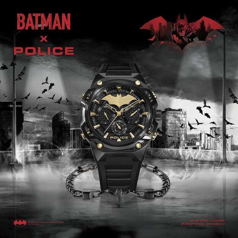 Police Batman Multifunction Black Dial Black Silicone Strap Watch For Men