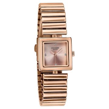 Sonata Poze Quartz Analog Pink Dial Rose Gold Metal Strap Watch For Women