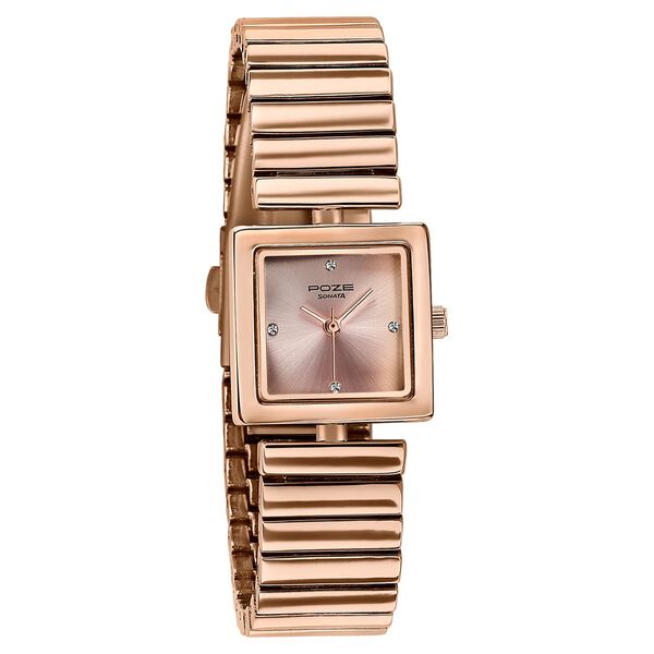 Sonata Poze Quartz Analog Pink Dial Rose Gold Metal Strap Watch For Women - image number 2
