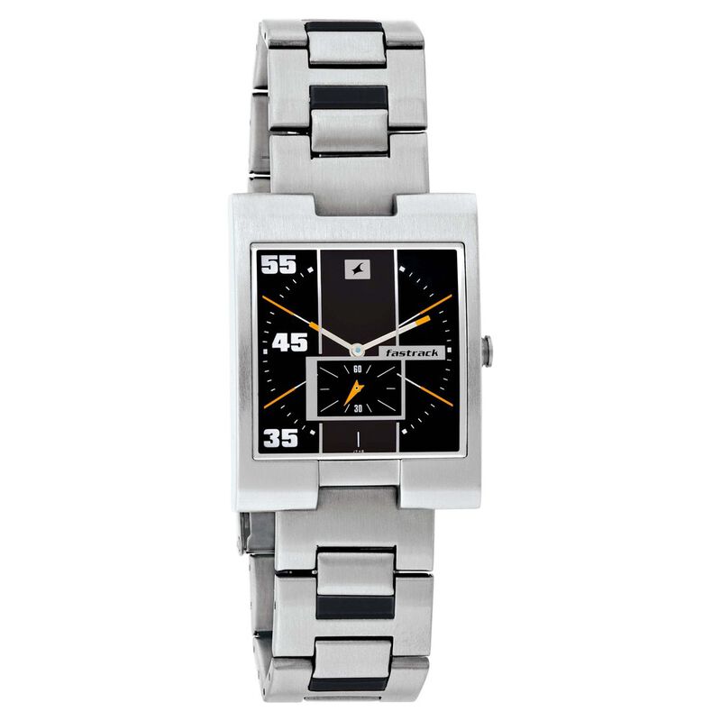 Fastrack Quartz Analog Black Dial Stainless Steel Strap Watch for Guys