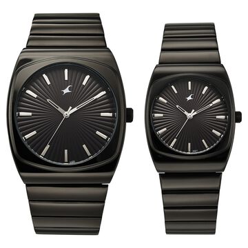 Fastrack Mixmatched Quartz Analog Multicoloured Dial Two Toned Stainless Steel Strap Watch For Couple