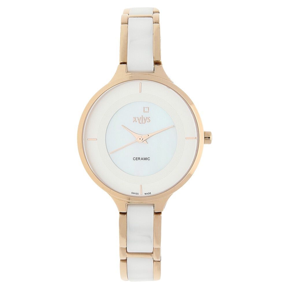Xylys Quartz Analog White Dial Steel Ceramic Strap Watch for Women