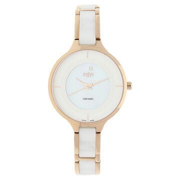 Xylys Quartz Analog White Dial Steel & Ceramic Strap Watch for Women