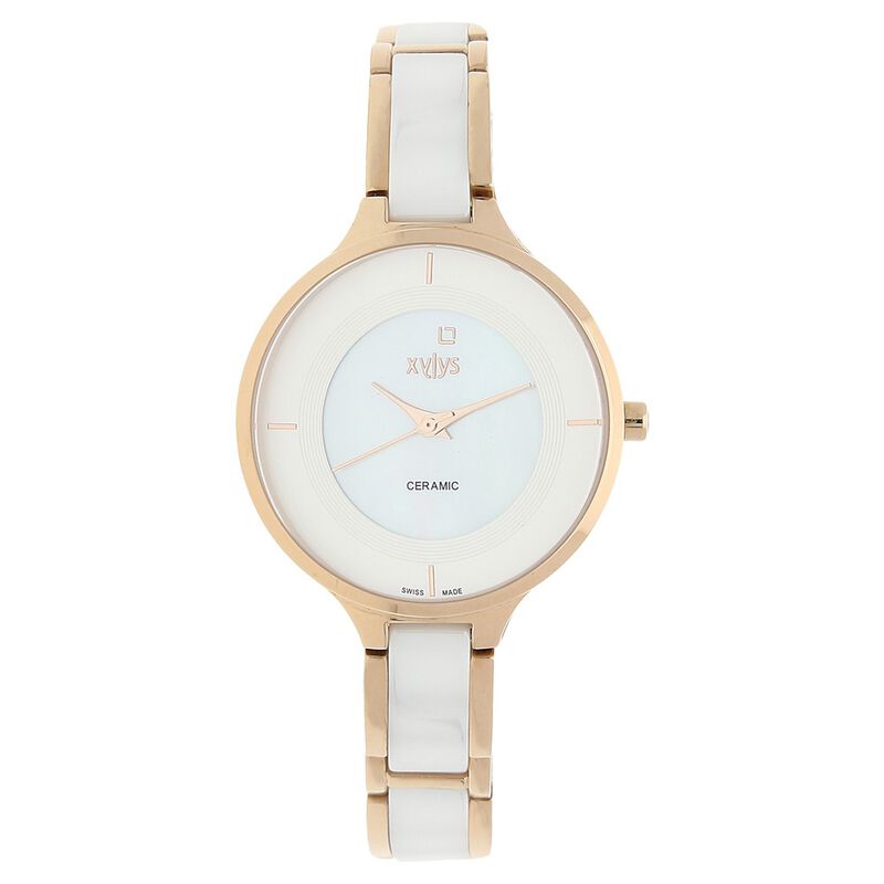 Xylys Seraphina Swiss Analog Steel & Ceramic Mother of Pearl White Dial Watch for Women