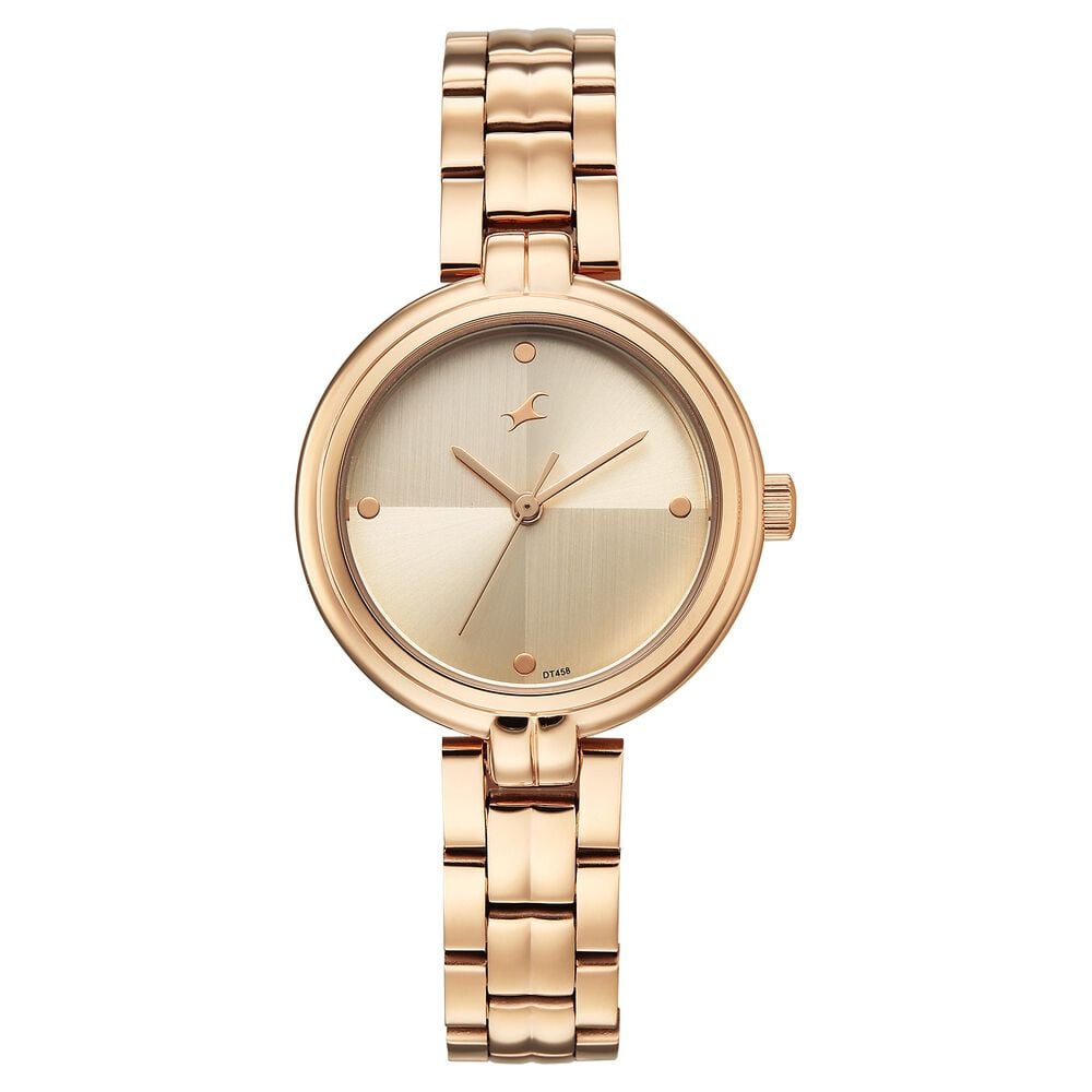 Fastrack Stunners Quartz Analog Beige Dial Rose Gold Stainless Steel Strap Watch For Girls-image-8
