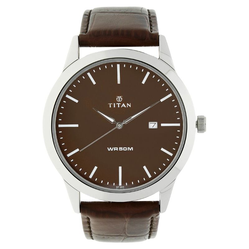 Titan Quartz Analog with Date Brown Dial Leather Strap Watch for Men - image number 0