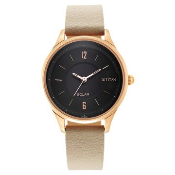 Titan Solar Multifunction Black Dial Leather Strap Watch for Women