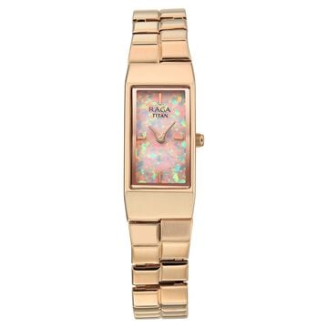 Titan Raga Opalesque Quartz Analog Multicoloured Dial Rose Gold Metal Strap Watch For Women