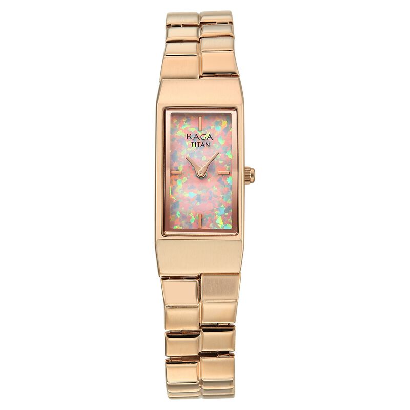 Titan Raga Opalesque Quartz Analog Multicoloured Dial Rose Gold Metal Strap Watch For Women